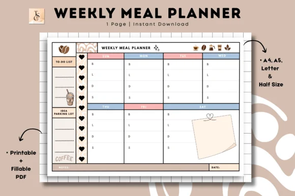 Coffee Weekly Meal Planner • Printable