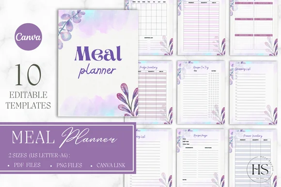 Watercolor Flowers CANVA Meal Planner