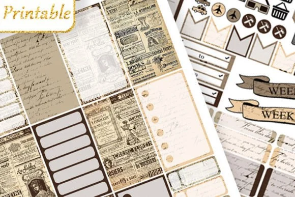 Weekly Planner Sticker Vintage Newspaper